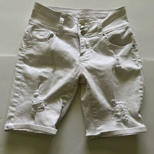 Tush Push White Distressed Women's Shorts